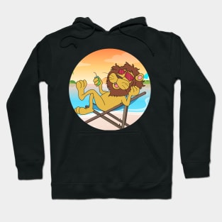 Lion Chilling At Beach With Sunset Comic Style Hoodie